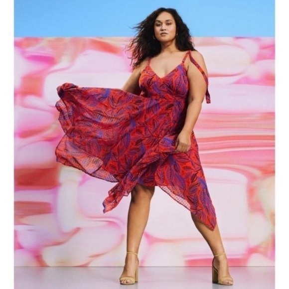 Alexis NWT handkerchief Red and Blue Floral Midi Dress Size 3X - Picture 2 of 16